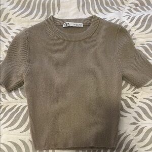 Zara Ribbed Knit Top in Taupe